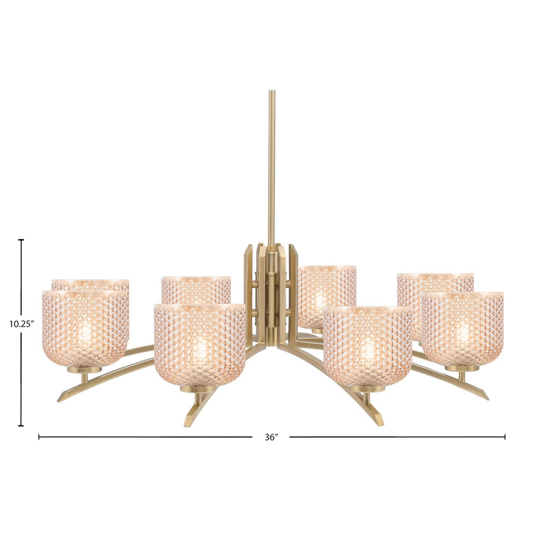 Toltec Kurve 36in 8-Light Chandelier | Modern New Age Brass Steel and Amber Textured Glass | Dining Room & Entryway | 36 x 36 x 10.25 in | Model 3708-NAB-4613