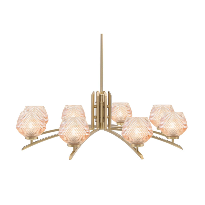 Toltec Kurve 36in 8-Light Chandelier | Modern New Age Brass and Amber Textured Glass | Dining Room & Foyer | 36 x 10.25 in | Model 3708-NAB-4623