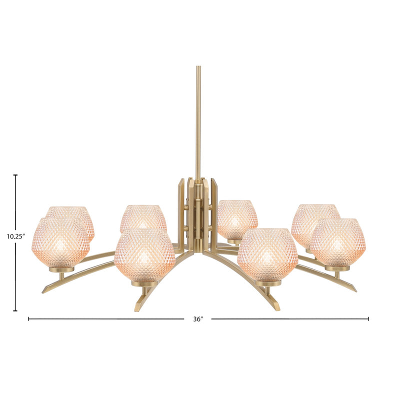 Toltec Kurve 36in 8-Light Chandelier | Modern New Age Brass and Amber Textured Glass | Dining Room & Foyer | 36 x 10.25 in | Model 3708-NAB-4623