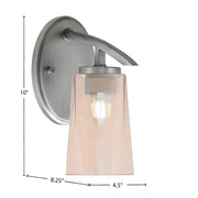 Toltec Kurve 10in 1-Light Wall Sconce | Modern Graphite and Amber Gradient Glass | Bedroom & Hallway Accent Light | Model 3720-GP-263