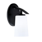 Toltec Kurve 4.5in 1-Light Downlight Wall Sconce | Modern Matte Black and White Opal Glass | Bedroom & Hallway Accent Light | Model 3720-MB-261