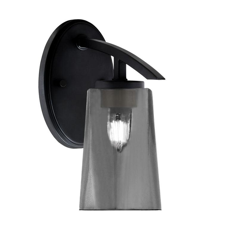 Toltec Kurve 4.5in 1-Light Downlight Wall Sconce | Modern Matte Black and Smoke Bubble Glass | Bedroom & Hallway Accent Light | Model 3720-MB-262