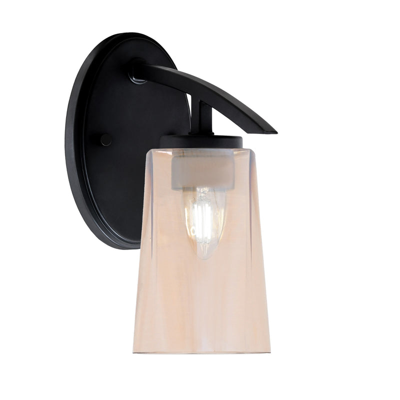 Toltec Kurve 10in 1-Light Wall Sconce | Modern Matte Black and Amber Gradient Glass | Bedroom & Hallway Accent Light | Model 3720-MB-263