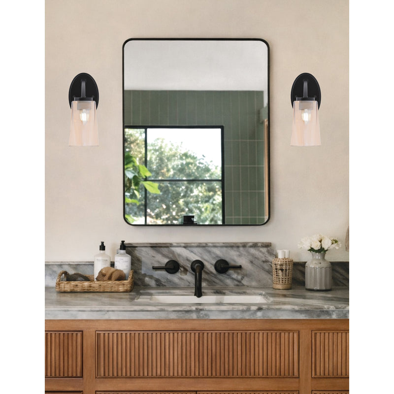 Toltec Kurve 10in 1-Light Wall Sconce | Modern Matte Black and Amber Gradient Glass | Bedroom & Hallway Accent Light | Model 3720-MB-263