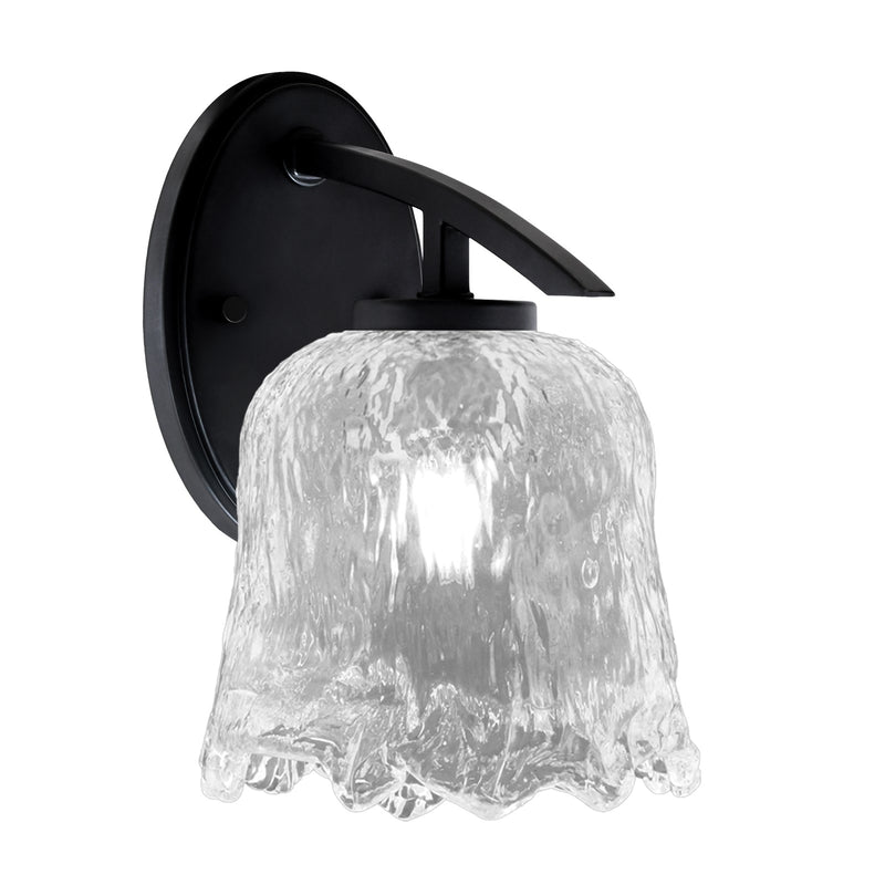 Toltec Kurve 7in 1-Light Wall Sconce | Modern Matte Black and Clear Lava Glass | Bathroom & Hallway Accent Light | Model 3720-MB-4230