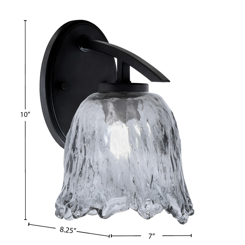 Toltec Kurve 7in 1-Light Wall Sconce | Modern Matte Black and Smoke Lava Glass | Bathroom & Hallway Accent Light | Model 3720-MB-4232