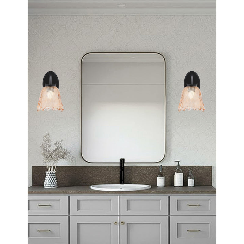 Toltec Kurve 7in 1-Light Wall Sconce | Modern Matte Black and Amber Lava Glass | Bathroom & Hallway Accent Light | Model 3720-MB-4233