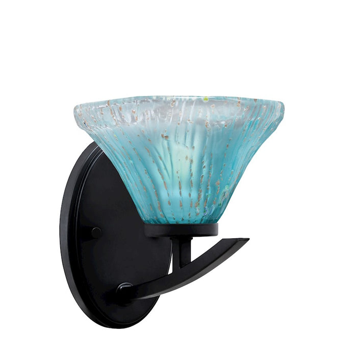 Toltec Kurve 1Lt Downlight Wall Sconce, Black, 7" Teal Crystal - 3720-MB-458