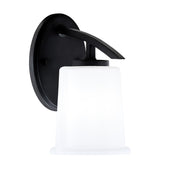 Toltec Kurve 9in 1-Light Wall Sconce | Modern Matte Black and White Opal Glass | Bedroom & Hallway Accent Light | 5 x 8 x 9.25 in | Model 3720-MB-5031
