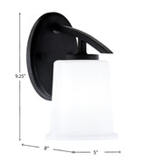 Toltec Kurve 9in 1-Light Wall Sconce | Modern Matte Black and White Opal Glass | Bedroom & Hallway Accent Light | 5 x 8 x 9.25 in | Model 3720-MB-5031