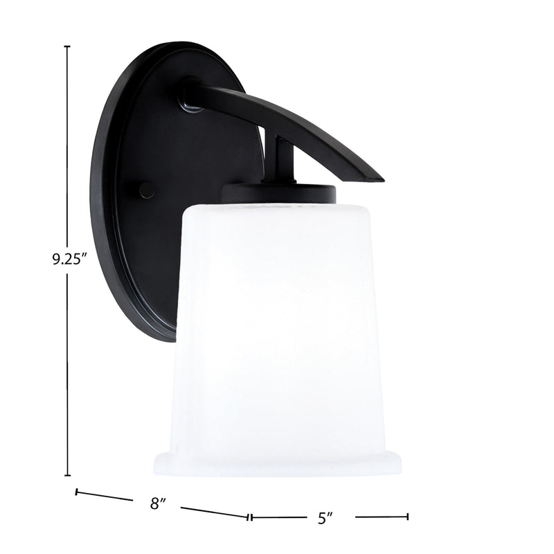 Toltec Kurve 9in 1-Light Wall Sconce | Modern Matte Black and White Opal Glass | Bedroom & Hallway Accent Light | 5 x 8 x 9.25 in | Model 3720-MB-5031