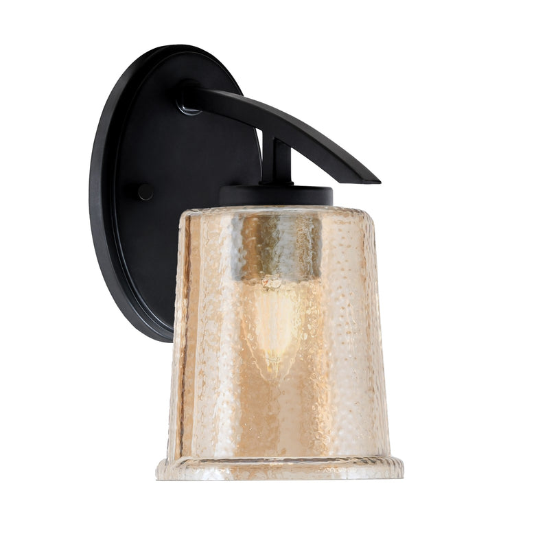 Toltec Kurve 5in 1-Light Wall Sconce | Modern Matte Black and Amber Bubble Glass | Bathroom & Hallway Accent Light | Model 3720-MB-5033