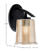 Toltec Kurve 5in 1-Light Wall Sconce | Modern Matte Black and Amber Bubble Glass | Bathroom & Hallway Accent Light | Model 3720-MB-5033