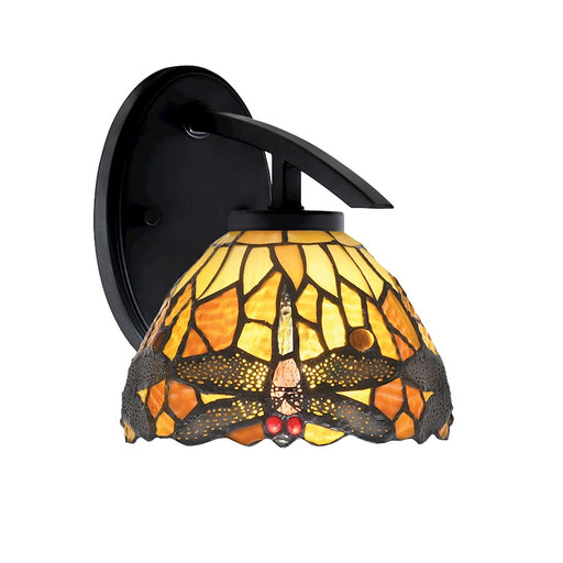 Toltec Kurve 1Lt Downlight Sconce, Black, 7" Amber Dragonfly Art - 3720-MB-9465