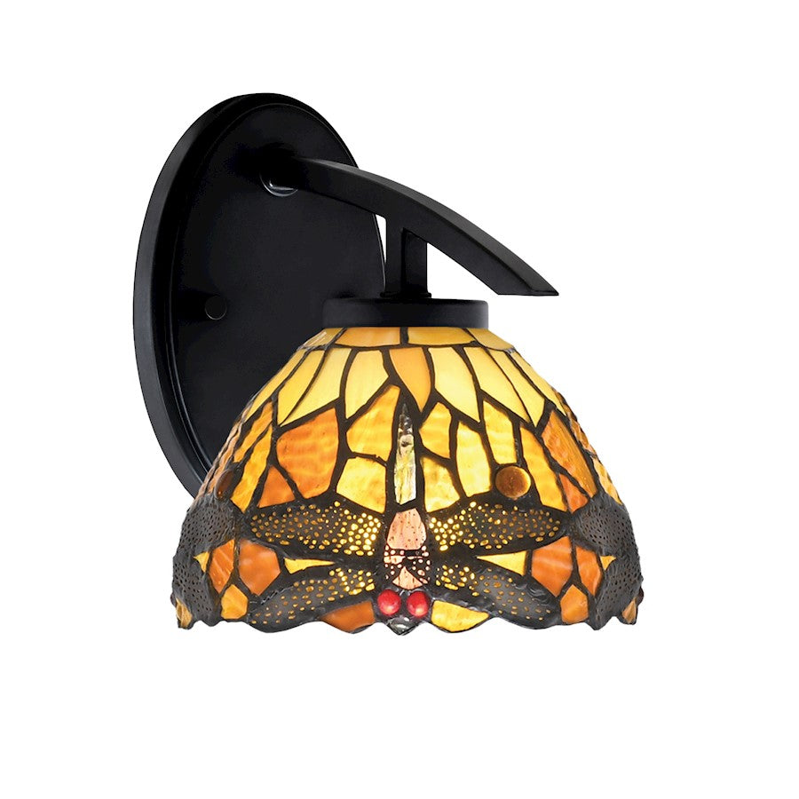 Toltec Kurve 1Lt Downlight Sconce, Black, 7" Amber Dragonfly Art - 3720-MB-9465