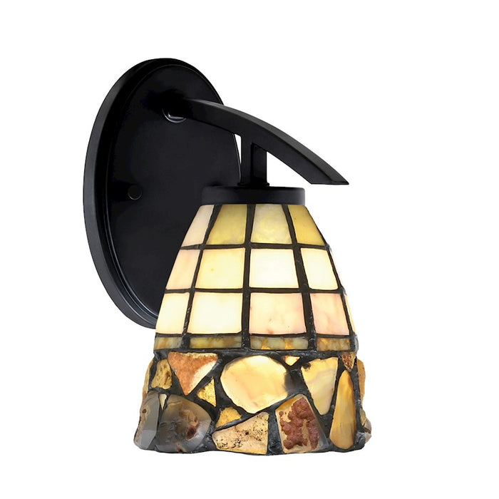 Toltec Kurve 1Lt Downlight Wall Sconce, Black, 7" Cobblestone Art - 3720-MB-9735