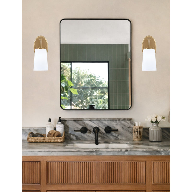 Toltec Kurve 10in 1-Light Wall Sconce | Transitional New Age Brass and White Opal Glass | Bathroom & Hallway Accent Light | Model 3720-NAB-261