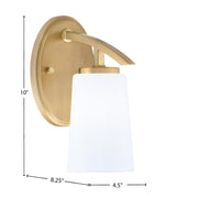 Toltec Kurve 10in 1-Light Wall Sconce | Transitional New Age Brass and White Opal Glass | Bathroom & Hallway Accent Light | Model 3720-NAB-261