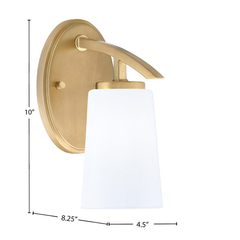 Toltec Kurve 10in 1-Light Wall Sconce | Transitional New Age Brass and White Opal Glass | Bathroom & Hallway Accent Light | Model 3720-NAB-261