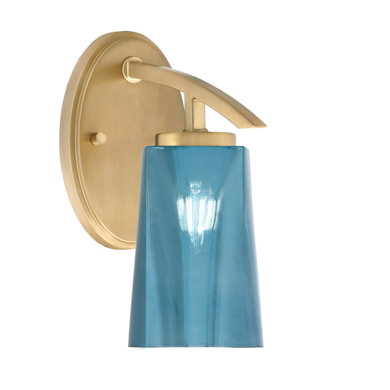 Toltec Kurve 5in 1-Light Wall Sconce | Modern New Age Brass and Blue Gradient Glass | Bathroom & Hallway | 8.25 x 4.5 x 10 in | Model 3720-NAB-265