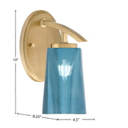 Toltec Kurve 5in 1-Light Wall Sconce | Modern New Age Brass and Blue Gradient Glass | Bathroom & Hallway | 8.25 x 4.5 x 10 in | Model 3720-NAB-265