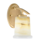 Toltec Kurve 5in 1-Light Downlight Wall Sconce | Modern New Age Brass and Natural Stone | Bathroom & Hallway | 5 x 8 x 9.25 in | Model 3720-NAB-4128