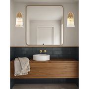 Toltec Kurve 5in 1-Light Downlight Wall Sconce | Modern New Age Brass and Natural Stone | Bathroom & Hallway | 5 x 8 x 9.25 in | Model 3720-NAB-4128