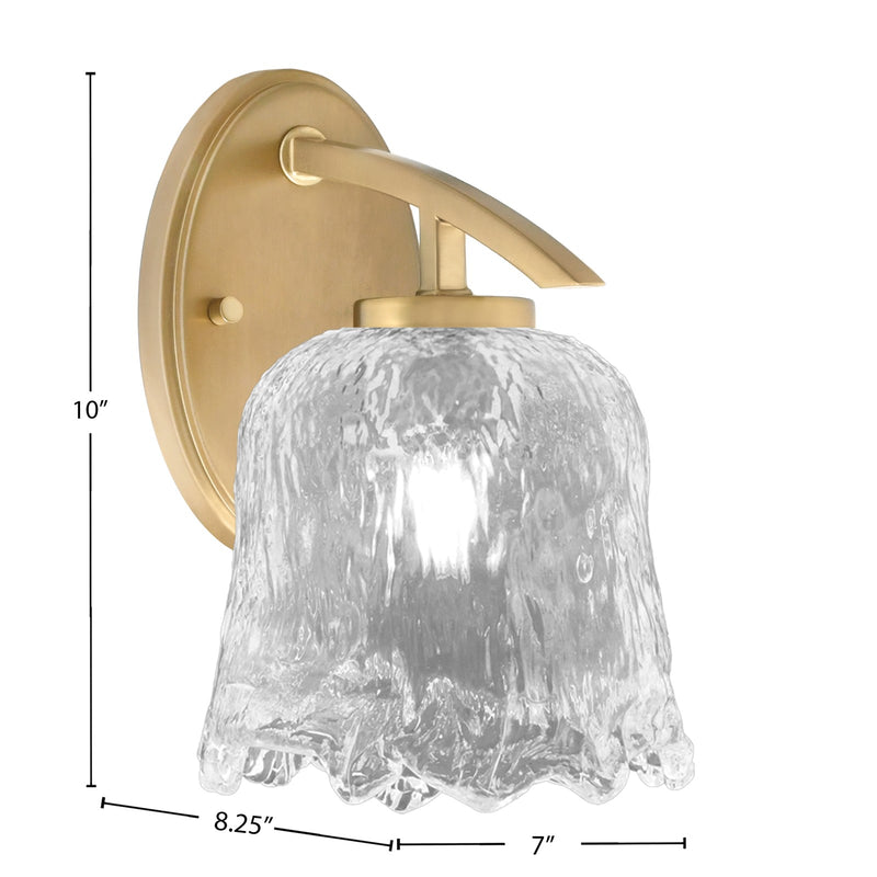 Toltec Kurve 7in 1-Light Downlight Wall Sconce | Modern New Age Brass and Clear Lava Glass | Bathroom & Hallway | Model 3720-NAB-4230