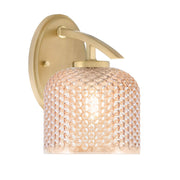 Toltec Kurve 6in 1-Light Wall Sconce | Modern New Age Brass Steel and Amber Textured Glass | Hallway & Bedroom Accent | 6 x 8 x 9 in | Model 3720-NAB-4613