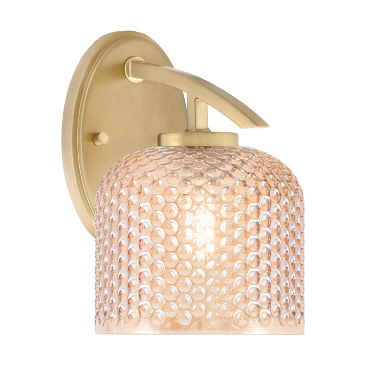 Toltec Kurve 6in 1-Light Wall Sconce | Modern New Age Brass Steel and Amber Textured Glass | Hallway & Bedroom Accent | 6 x 8 x 9 in | Model 3720-NAB-4613