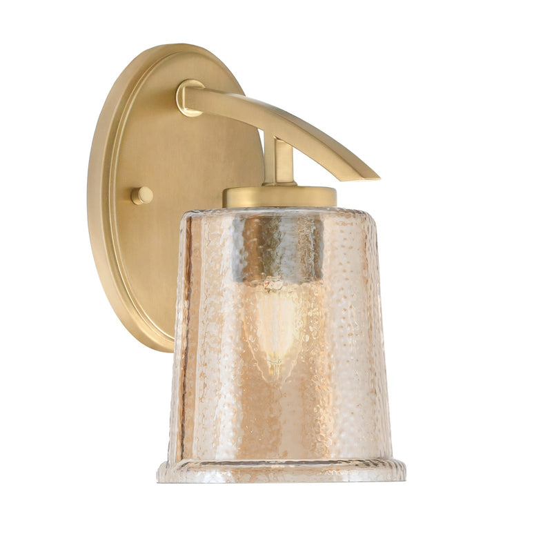 Toltec Kurve 5in 1-Light Wall Sconce | Modern New Age Brass and Amber Bubble Glass | Bathroom & Hallway | 8 x 5 x 9.25 in | Model 3720-NAB-5033