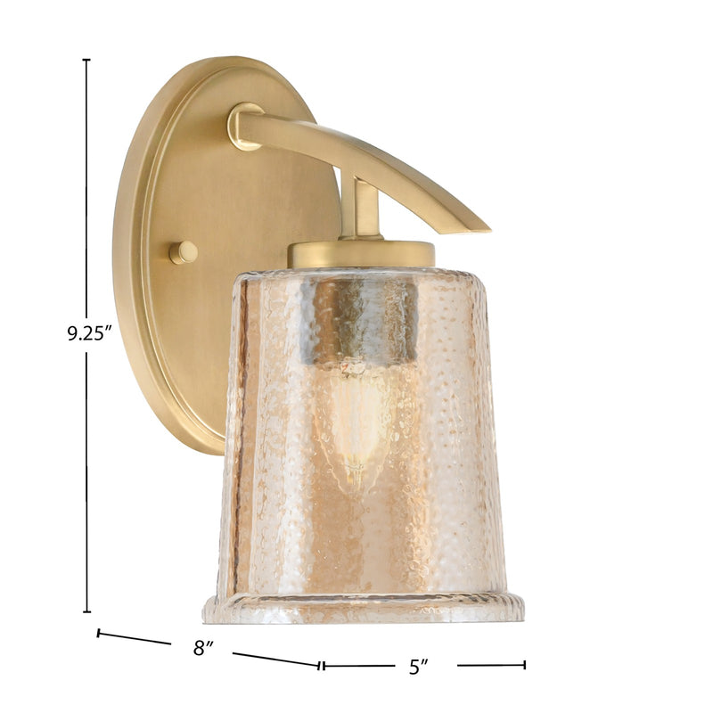 Toltec Kurve 5in 1-Light Wall Sconce | Modern New Age Brass and Amber Bubble Glass | Bathroom & Hallway | 8 x 5 x 9.25 in | Model 3720-NAB-5033