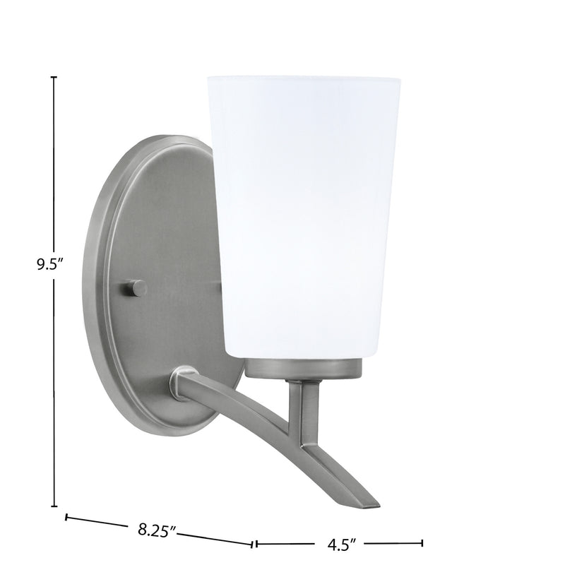 Toltec Kurve 9.5in 1-Light Uplight Wall Sconce | Modern Graphite and White Opal Glass | Bathroom & Hallway | 4.5 x 8.25 x 9.5 in | Model 3721-GP-261