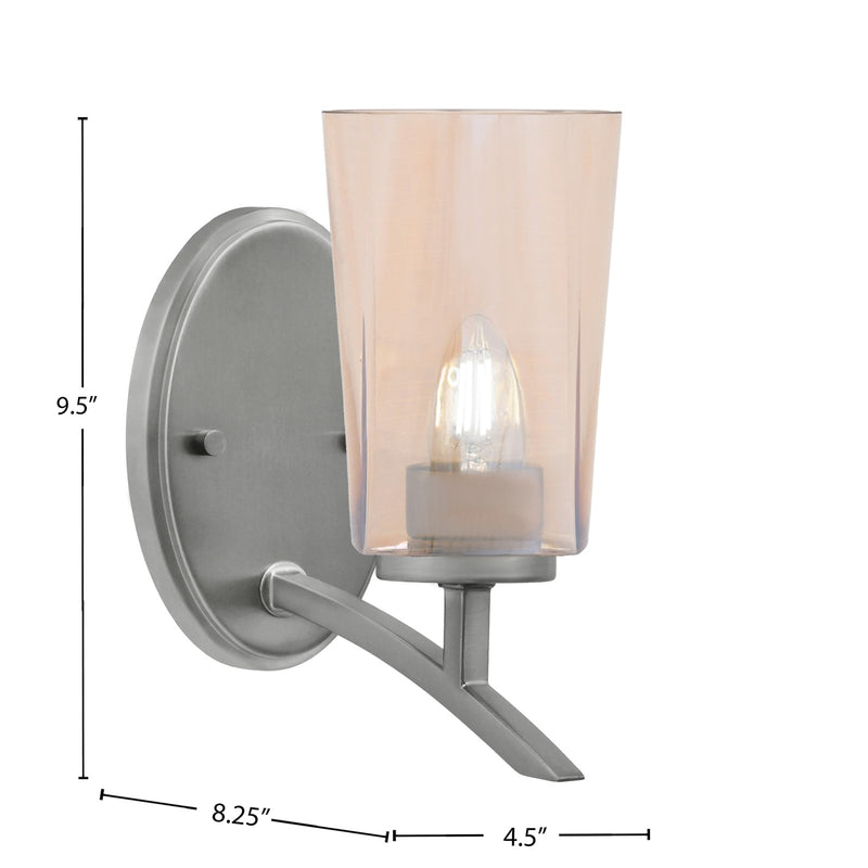 Toltec Kurve 9.5in 1-Light Uplight Wall Sconce | Modern Graphite and Amber Gradient Glass | Bathroom & Hallway | Model 3721-GP-263
