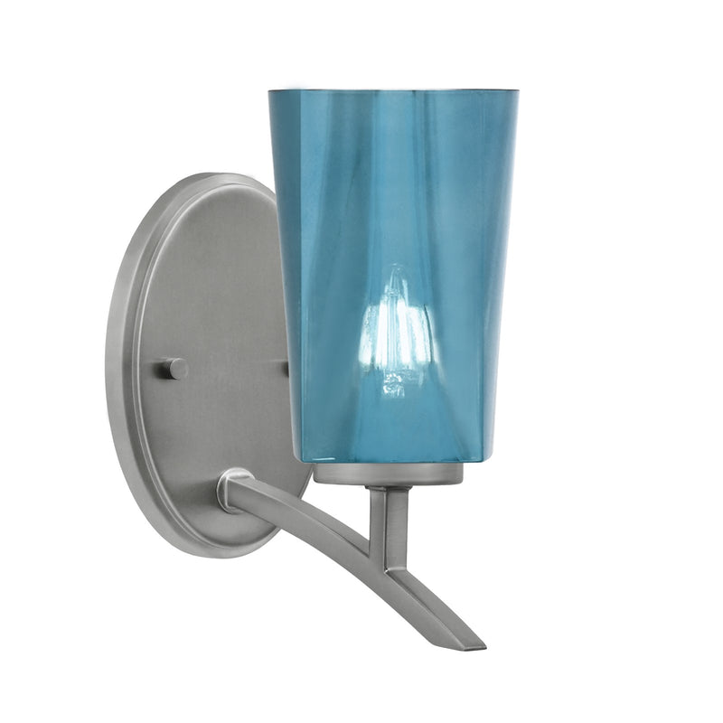 Toltec Kurve 9.5in 1-Light Uplight Wall Sconce | Modern Graphite and Blue Gradient Glass | Bathroom & Hallway | Model 3721-GP-265