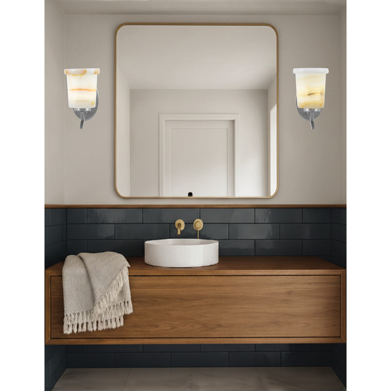 Toltec Kurve 5in 1-Light Uplight Wall Sconce | Modern Graphite and Natural Stone Shade | Bedroom & Hallway Accent Light | Model 3721-GP-4128