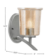 Toltec Kurve 5in 1-Light Uplight Wall Sconce | Modern Graphite and Amber Bubble Glass | Bedroom & Hallway Accent Light | Model 3721-GP-5033