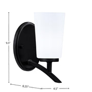 Toltec Kurve 4.5in 1-Light Uplight Wall Sconce | Modern Matte Black and White Opal Glass | Bedroom & Hallway Accent Light | Model 3721-MB-261