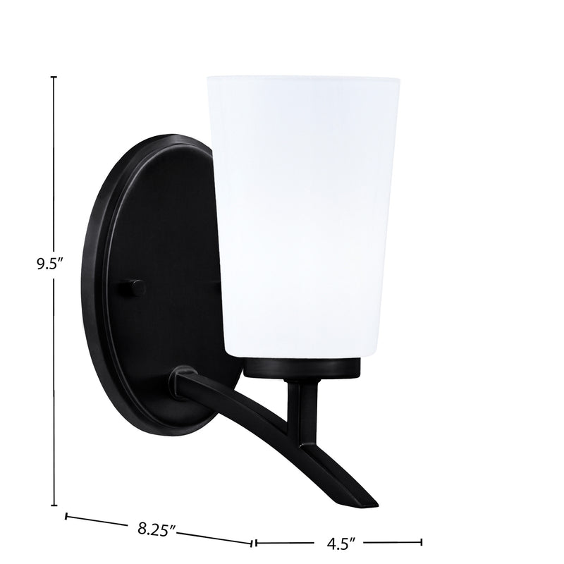 Toltec Kurve 4.5in 1-Light Uplight Wall Sconce | Modern Matte Black and White Opal Glass | Bedroom & Hallway Accent Light | Model 3721-MB-261