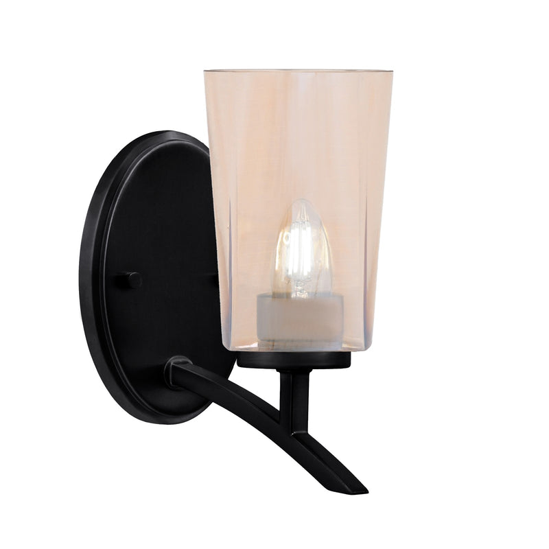 Toltec Kurve 9.5in 1-Light Uplight Wall Sconce | Modern Matte Black and Amber Gradient Glass | Bathroom & Hallway | Model 3721-MB-263