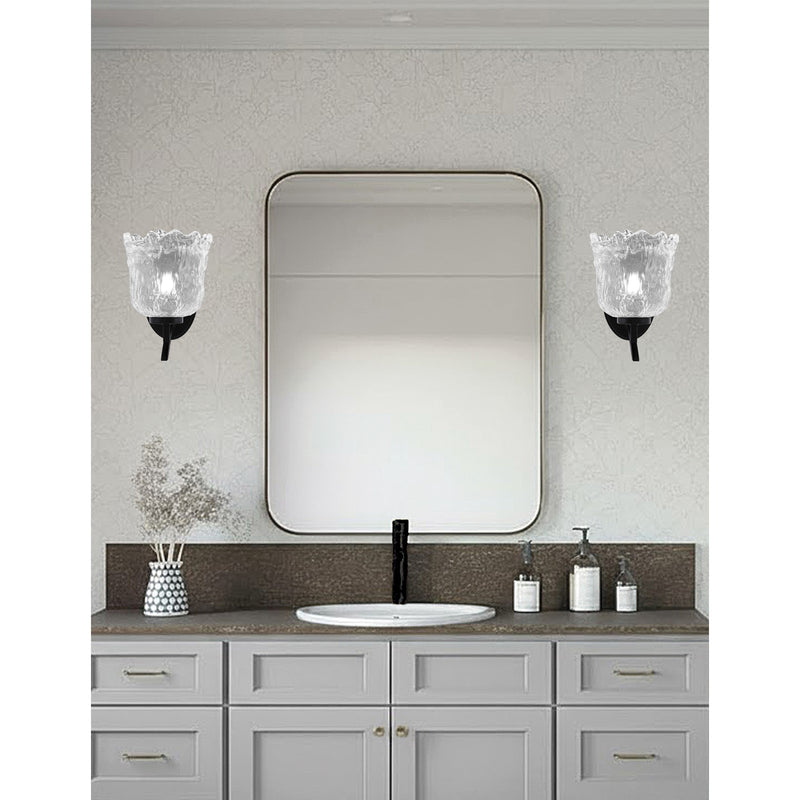Toltec Kurve 7in 1-Light Uplight Wall Sconce | Modern Matte Black and Clear Lava Glass | Bedroom & Hallway Accent Light | Model 3721-MB-4230