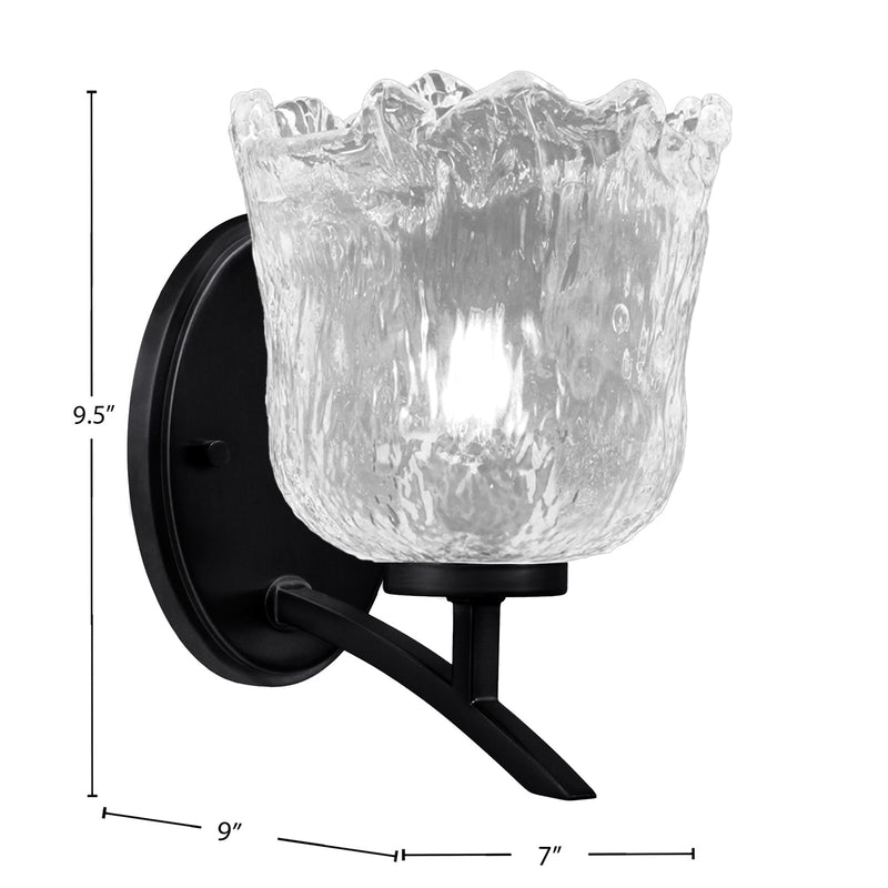 Toltec Kurve 7in 1-Light Uplight Wall Sconce | Modern Matte Black and Clear Lava Glass | Bedroom & Hallway Accent Light | Model 3721-MB-4230