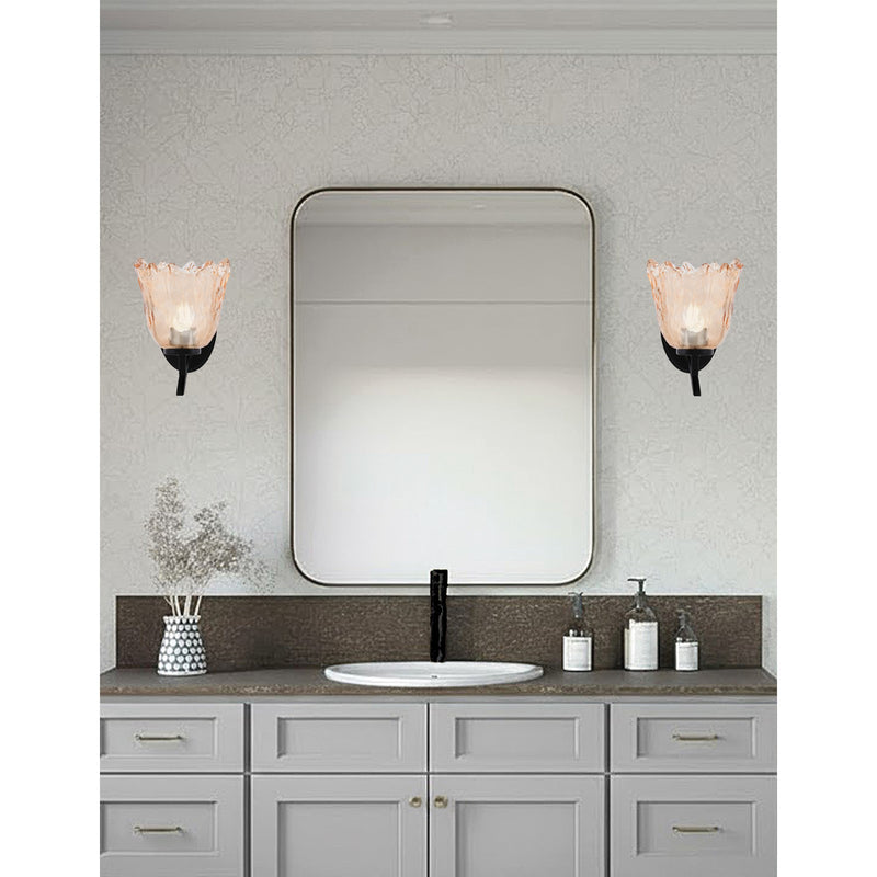 Toltec Kurve 7in 1-Light Wall Sconce | Modern Matte Black and Amber Lava Glass | Bedroom & Hallway Accent Light | 7 x 9 x 9.5 in | Model 3721-MB-4233