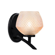 Toltec Kurve 6in 1-Light Uplight Wall Sconce | Industrial Matte Black and Amber Textured Glass | Hallway & Bedroom Accent | 6 x 8.25 x 8 in | Model 3721-MB-4623