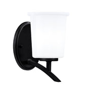 Toltec Kurve 9.75in 1-Light Uplight Wall Sconce | Modern Matte Black and White Opal Glass | Bathroom & Hallway | Model 3721-MB-5031