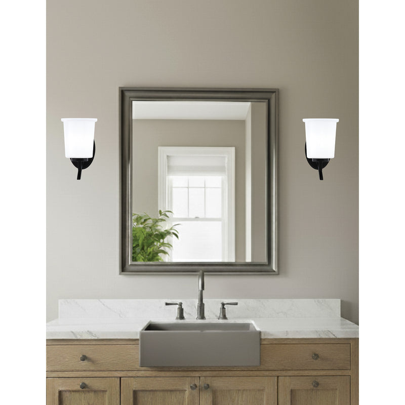 Toltec Kurve 9.75in 1-Light Uplight Wall Sconce | Modern Matte Black and White Opal Glass | Bathroom & Hallway | Model 3721-MB-5031