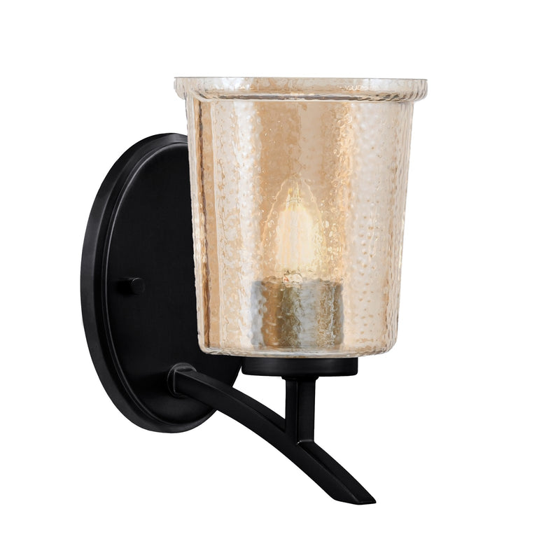 Toltec Kurve 5in 1-Light Uplight Wall Sconce | Modern Matte Black and Amber Bubble Glass | Bedroom & Hallway Accent Light | Model 3721-MB-5033