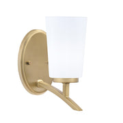 Toltec Kurve 4.5in 1-Light Wall Sconce | Transitional New Age Brass and White Opal Glass | Bedroom & Hallway Accent Light | Model 3721-NAB-261