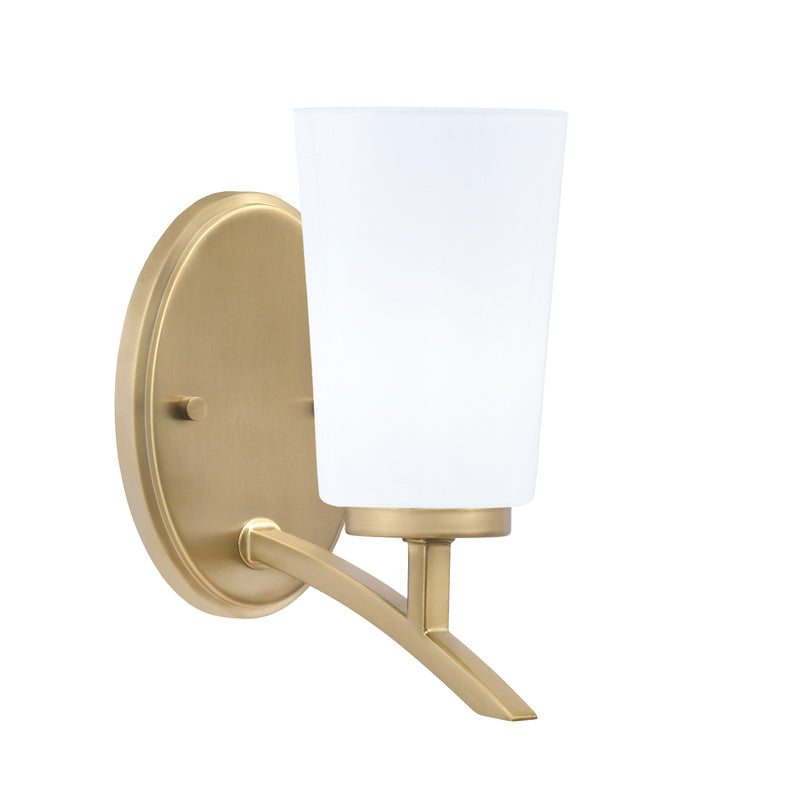 Toltec Kurve 4.5in 1-Light Wall Sconce | Transitional New Age Brass and White Opal Glass | Bedroom & Hallway Accent Light | Model 3721-NAB-261