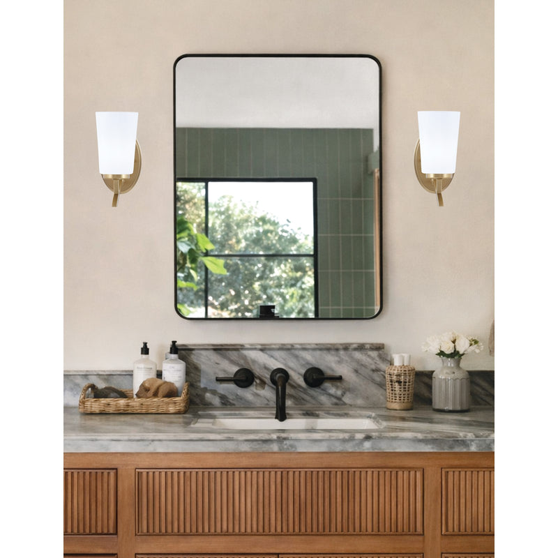 Toltec Kurve 4.5in 1-Light Wall Sconce | Transitional New Age Brass and White Opal Glass | Bedroom & Hallway Accent Light | Model 3721-NAB-261